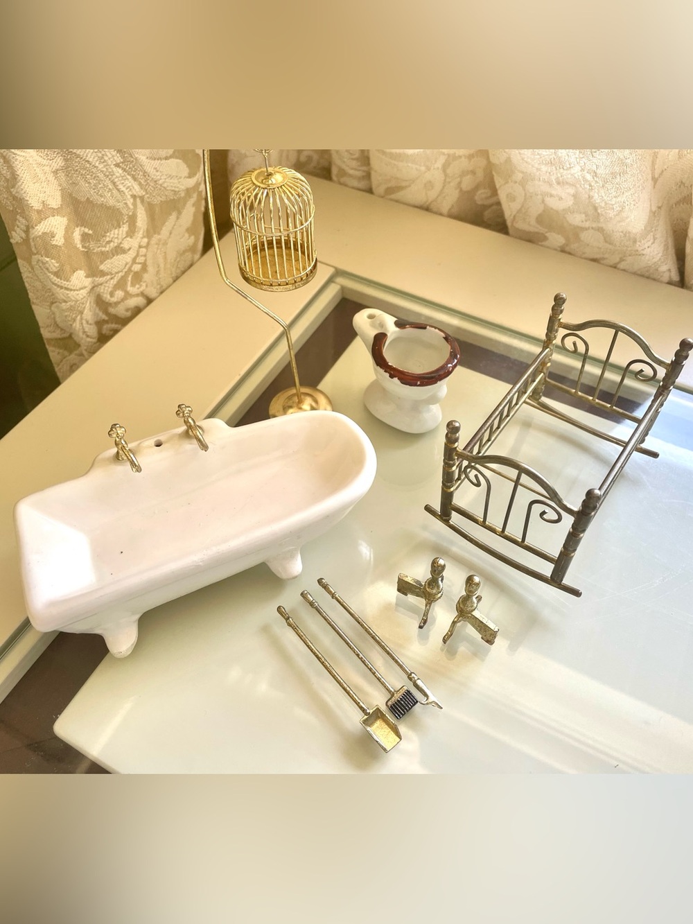 Vintage Gold Porcelain Dollhouse Miniature Collectibles 9 Piece Set
